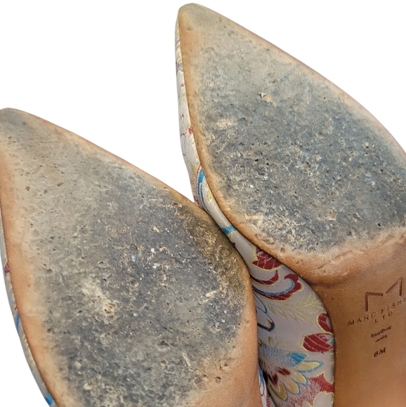 Marc Fisher Zala Pointed Toe Pumps Block Heel Floral Brocade Leather Used 6 - Picture 13 of 15